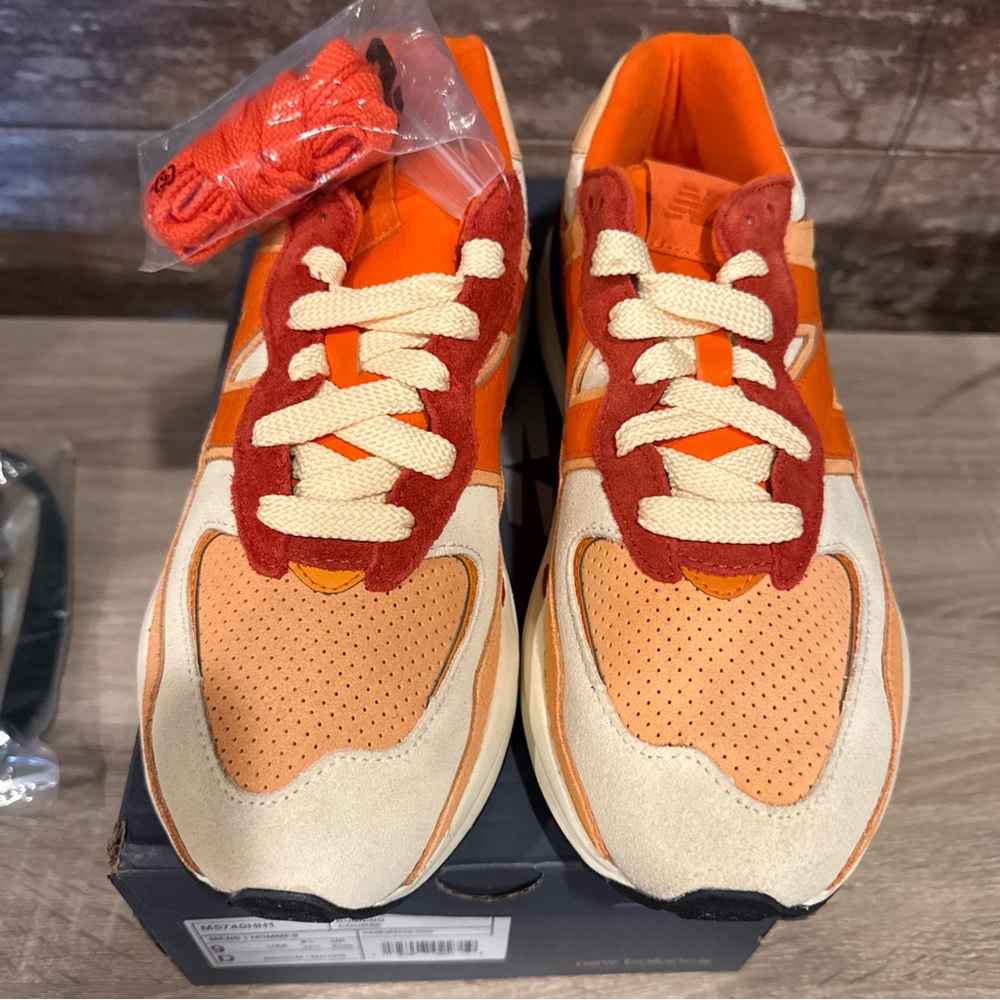 New Balance Cream and Orange Trail-Style Sneakers